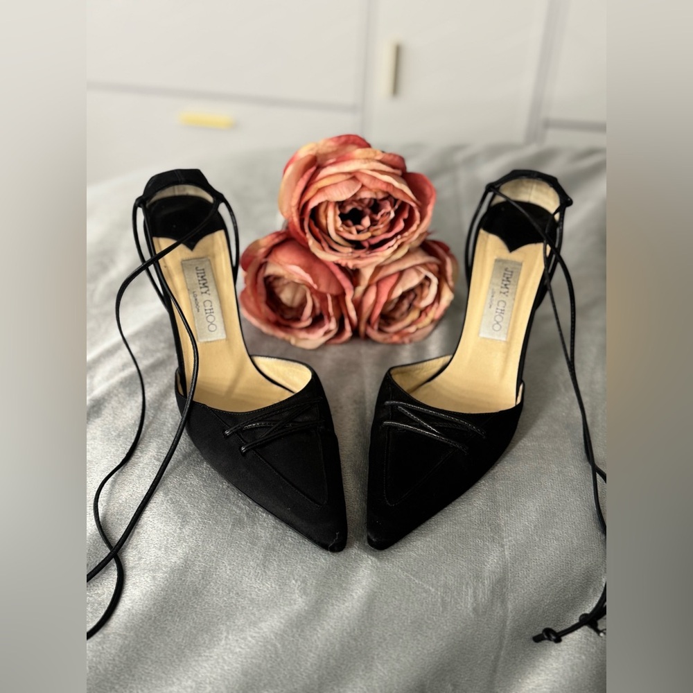 Jimmy Choo Satin Fabric Lace-Up Pointed Toe Shoes - Picture 13 of 13